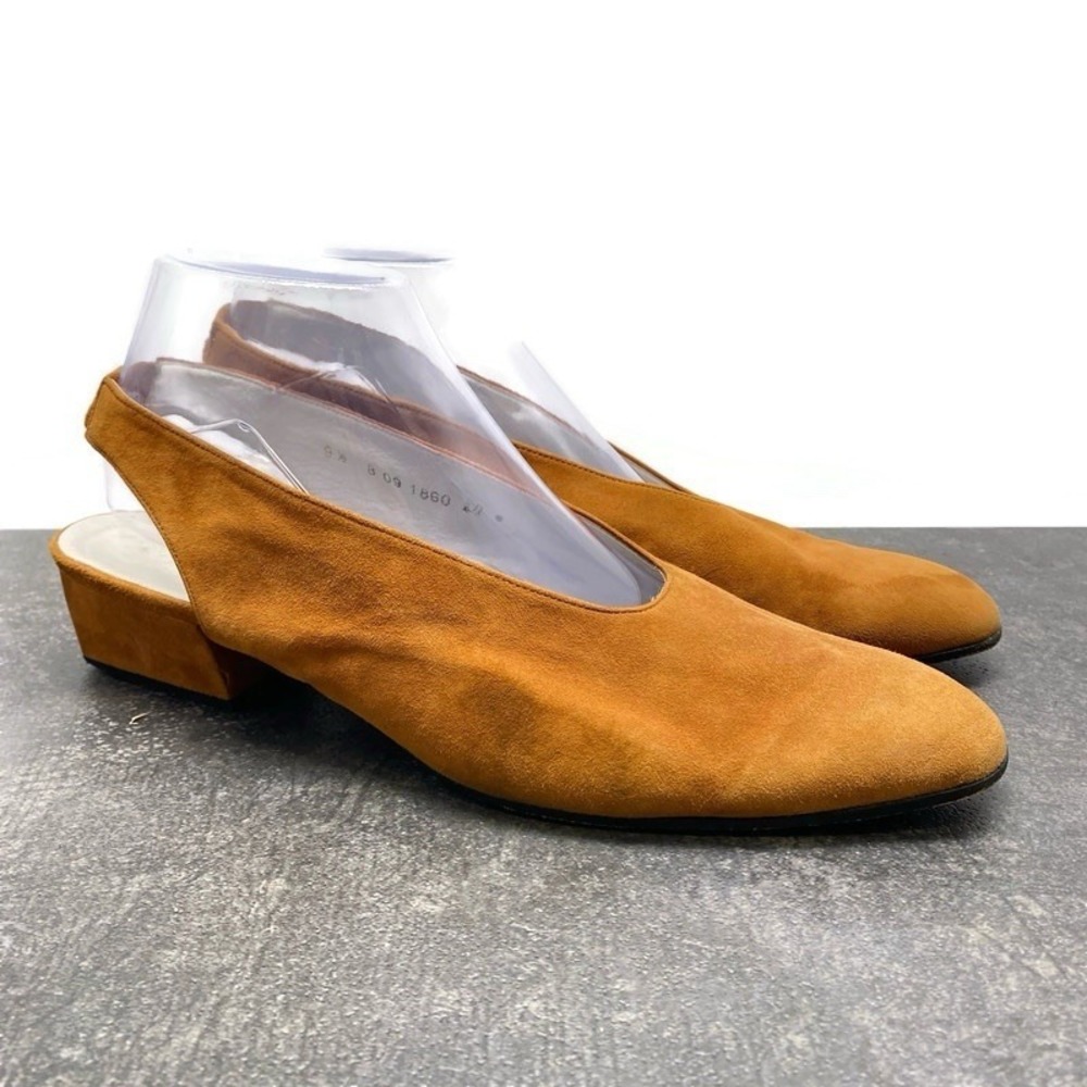 Robert Clergerie Slingback Shoes Tan Suede Leather Womens 9.5 As Is Block Heel